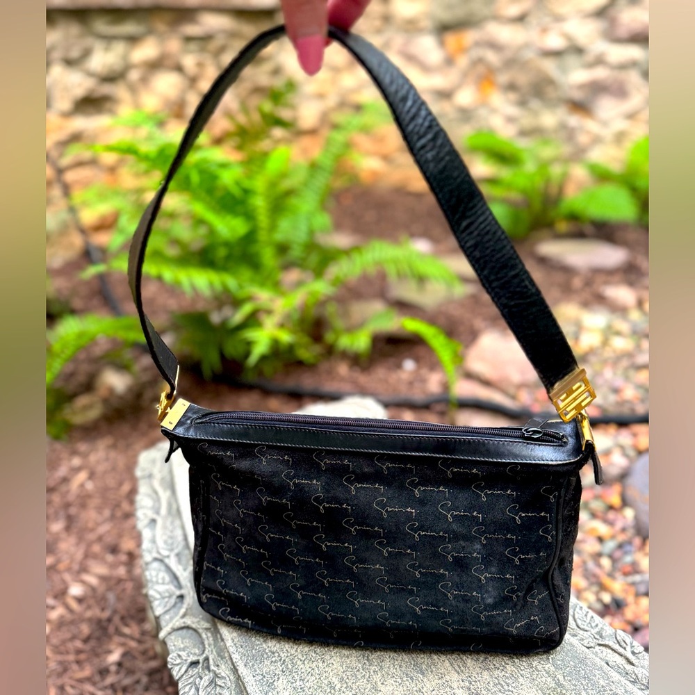 Vintage Black Givenchy Handbag Purse Shoulder Suede Leather Ex Condition Auth